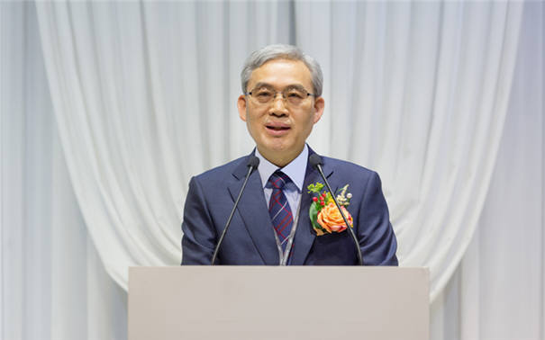임춘택 한국에너지기술평가원 신임 원장이 5일 취임식에서 취임연설을 하는 모습.