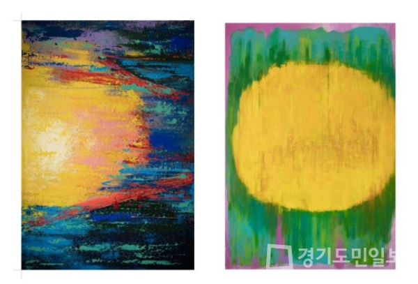사진왼쪽, 이응1-3 Mixed Midea Acrylic On Canvas 162.2 x 112.1, 이응1-1 Mixed Midea Acrylic On Canvas 162.2 x 112.1 